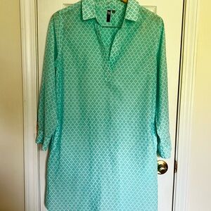 Kut from the Kloth Light Teal Silk Blend Shirt Dress With Pockets Size 8